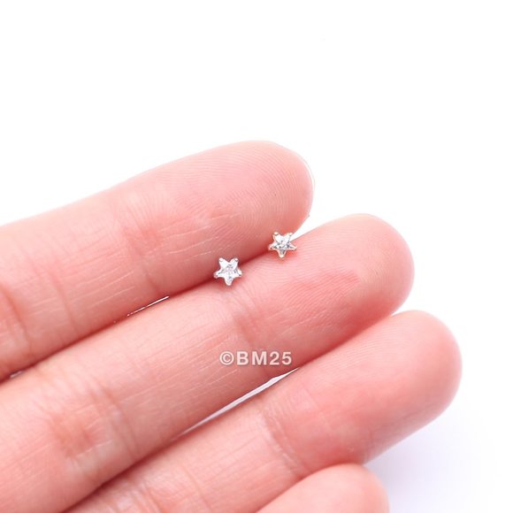 14 Karat White Gold Prong Set Star Gem Top L-Shaped Nose Ring - Picture 3 of 5